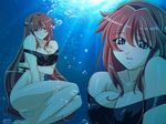  blue_eyes blush bottomless breast_hold breast_squeeze breasts bubble cleavage dita_liebely erect_nipples kuroda_kazuya large_breasts red_hair solo strap_slip tank_top thighs underwater vandread very_long_hair 