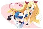  astarotte_ygvar blonde_hair bow demon_tail detached_collar green_eyes hair_bow long_hair lotte_no_omocha! open_mouth pointy_ears sazaki_ichiri sketch solo tail thighhighs twintails zettai_ryouiki 