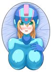  artist_request blonde_hair blush female genderswap girl green_eyes mouse_pad mousepad rockman rockman_(character) tororu 