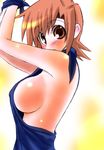  arms_up blush breasts brown_eyes brown_hair ga_geijutsuka_art_design_class large_breasts nipples nozaki_namiko open_mouth short_hair sideboob solo sugina_fujitaka 