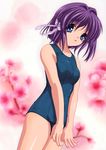  absurdres blue_eyes clannad fujibayashi_ryou highres one-piece_swimsuit purple_hair school_swimsuit short_hair swimsuit third-party_edit 