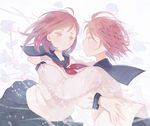  brown_eyes brown_hair domotolain hug hugging ribbon sailor_suit school_uniform serafuku short_hair tagme yuri 