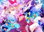  bad_id bad_pixiv_id blonde_hair blush bow dress fang flandre_scarlet red_eyes riichu short_hair side_ponytail slit_pupils smile solo touhou wings 