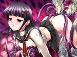  aojiru blush breast_sucking no_bra nopan open_shirt school_uniform tears tentacles 