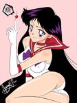  1girl ass bishoujo_senshi_sailor_moon blush choker elbow_gloves erect_nipples gloves highres hino_rei nangoku panties purple_eyes purple_hair sailor_mars solo underwear 