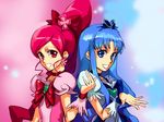  bad_id bad_pixiv_id black_choker blue_bow blue_choker blue_eyes blue_hair bow choker cure_blossom cure_marine hanasaki_tsubomi heartcatch_precure! kannazuki_yuu kurumi_erika long_hair magical_girl multiple_girls pink_eyes pink_hair ponytail precure red_bow red_choker 