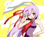  animal_ears bunny_ears headband necktie one_eye_closed purple_hair red_eyes red_neckwear reisen_udongein_inaba sleeveless solo tosikage touhou 