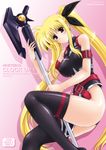  arm_strap ass bangs bardiche bare_shoulders belt between_legs black_leotard black_ribbon blonde_hair breasts buckle circle_name closed_mouth copyright_name cover cover_page covered_nipples doujin_cover english fate_testarossa from_above from_side gradient gradient_background hair_ribbon halberd halterneck hand_up highleg highleg_leotard holding holding_weapon impossible_clothes impossible_leotard kamogawa_tanuki large_breasts leotard light_smile long_hair looking_at_viewer loose_belt lying lyrical_nanoha magical_girl mahou_shoujo_lyrical_nanoha_strikers on_side parted_bangs pelvic_curtain pink_background polearm rating red_belt red_eyes ribbon shadow shiny shiny_clothes shiny_hair shiny_skin sidelocks skin_tight smile solo straight_hair thighhighs thighs turtleneck twintails very_long_hair weapon 