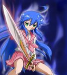  blue_hair izumi_konata long_hair lucky_star mole mole_under_eye niconico niconico_rpg solo sword weapon 