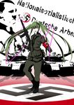  absurdres adolf_hitler assault_rifle boots commentary_request german green_hair ground_vehicle gun hatsune_miku highres laughing long_hair military military_vehicle motor_vehicle nazi real_life real_life_insert red_eyes rifle stg44 swastika tank translated twintails type_90_kyu-maru uniform very_long_hair vocaloid weapon zenith 