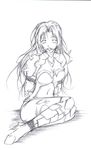  ball_gag bdsm bondage bound breasts cleavage gag gagged greyscale large_breasts long_hair midriff monochrome non-web_source rope selena_recital sketch solo super_robot_wars the_3rd_super_robot_wars_alpha torn_clothes 