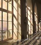  checkered checkered_floor indoors nabana no_humans pixiv_fantasia pixiv_fantasia_1 scenery sculpture shadow sunlight sunset vanishing_point window window_shade 