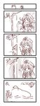  4koma :3 bed blanket braid bubble_blowing closed_eyes comic dekasudachin dress evening gate hat highres hong_meiling kirisame_marisa knife long_hair monochrome moon morning multiple_girls night open_mouth sleeping star stretch sun touhou translated transparent_background twin_braids waking_up wall witch_hat zzz 
