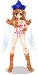  alena_(dq4) angel_leotard boots brown_eyes brown_hair chiru dragon_quest dragon_quest_iv gloves knee_boots leotard pink_leotard solo white_leotard 