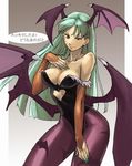  animal_print bat_print duplicate green_nails long_hair morrigan_aensland nail_polish pantyhose print_legwear solo tetsu_(kimuchi) translated vampire_(game) 