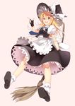  apron bad_id bad_pixiv_id blonde_hair bow braid broom dress fingerless_gloves gloves hair_bow hat hat_bow kirisame_marisa long_hair necktie open_mouth petticoat short_sleeves solo touhou ushi_(newrein) vest white_bow witch_hat yellow_eyes 