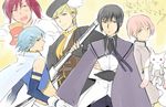  akemi_homura akemi_homura_(male) black_hair blonde_hair blue_eyes blue_hair brown_eyes cape crossed_arms detached_sleeves fang fingerless_gloves genderswap genderswap_(ftm) gloves hair_ornament hairclip hat kaname_madoka kaname_madou kyubey magical_boy mahou_shoujo_madoka_magica male_focus miki_saya miki_sayaka multiple_boys pink_eyes pink_hair red_hair sakura_kyouko sakura_kyousuke tomoe_mami tomoe_mamiya tori_(driftwood) translated yellow_eyes 