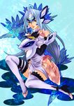  ahoge android bad_id bad_pixiv_id bare_shoulders blue_hair boots elbow_gloves gloves highres kos-mos kos-mos_ver._4 legs lips long_hair matano_maya red_eyes sitting solo thigh_boots thighhighs thighs xenosaga xenosaga_episode_iii 