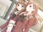  blue_eyes blush brown_hair cg eroge fuguriya game_cg hair_pin incest kitajima_kaede kitajima_sara purple_eyes red_hair schoolgirl sono_hanabira_ni_kuchizuke_wo tagme yuri 