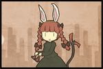  akihiyo animal_ears blush_stickers bow braid bunny_ears cat_ears cat_tail dress extra_ears hair_bow kaenbyou_rin looking_at_viewer multiple_tails red_hair solo tail touhou 