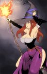  armpits bad_id bad_pixiv_id breasts cleavage dragon's_crown dress fire hat large_breasts long_hair red_hair solo sorceress_(dragon's_crown) staff strapless strapless_dress tsukudani_(coke-buta) witch_hat 