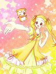  bad_id bad_pixiv_id bird blonde_hair brown_eyes creature dress frills kasugano_urara_(yes!_precure_5) long_hair namizou one_eye_closed outstretched_hand precure smile star syrup_(yes!_precure_5) twintails yellow_dress yes!_precure_5 