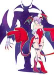  bare_shoulders boots capcom demon_girl flat_chest head_wings jedah_dohma leotard lilith_aensland markings ogami point red_eyes silhouette space succubus tattoo vampire_(game) 