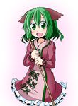  animal_ears bamboo blush dress green_eyes green_hair ichimi kasodani_kyouko open_mouth pink_dress solo touhou 