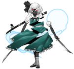  flower full_body hair_bow konpaku_youmu konpaku_youmu_(ghost) mazeran no_humans persona red_eyes skirt solo sword touhou transparent_background weapon white_hair 