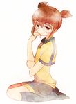  bad_id bad_pixiv_id brown_eyes brown_hair frown glasses hayami_tsurumasa hiruri inazuma_eleven_(series) inazuma_eleven_go male_focus sitting soccer_uniform socks solo sportswear white_background 