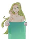  1girl ar_tonelico ar_tonelico_iii bare_shoulders censored female glasses green_eyes green_hair gust hair_ornament in_k ind-kary long_hair nipples nude see-through silhouette simple_background solo yurishica 