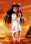  ar_tonelico ar_tonelico_ii black_hair dress flat_chest inumori_sayaka jakuri long_hair red_eyes see-through solo sundress twilight wading water wet 