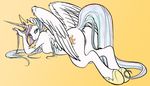  alicorn anthrofied autumn_sunrise breasts butt crown equine female friendship_is_magic hooves horn looking_back mammal my_little_pony nipples on_stomach pegacorn pin_up pinup pose princess princess_celestia_(mlp) pussy royalty side_boob solo winged_unicorn wings 