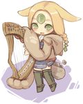  7010 blonde blush boots braid chibi dress green_eyes harp hood hoodie instrument jacket kemonomimi open_mouth paws smile thigh_boots thighhighs third_eye 