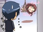  blue_hair blush bondage brown_eyes brown_hair chibi eyes_closed koigakubo_yuri short_hair sweatdrop takasu_ryuuji toradora! 