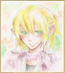  bad_id bad_pixiv_id blonde_hair fuji_tsugu green_eyes mizuhashi_parsee pointy_ears scarf shikishi short_hair solo touhou traditional_media 