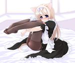  animal_ears blue_eyes blush copyright_request maid ooji pantyhose solo tail 