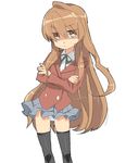  aisaka_taiga bad_id bad_pixiv_id brown_eyes brown_hair crossed_arms face long_hair oekaki panties pantyshot s_ko school_uniform solo thighhighs toradora! underwear 