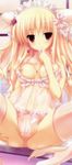  baby_doll blonde blush ear_rings hairflower kemonomimi lingerie maid_cap mouth_hold necklace nipples open_legs oppai pantsu pink_thighhighs red_eyes see_through smile spread_legs thighhighs transparent_clothing 