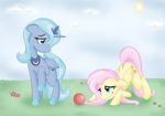  bamboo_mongrel bamboodog blue_eyes blue_hair crown cutie_mark equine female feral fluttershy_(mlp) friendship_is_magic grass green_eyes hair horn horns horse mammal my_little_pony pegasus pink_hair pony princess_luna_(mlp) winged_unicorn wings 