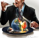  al_gore brittany_jackson earth eating food fork formal knife male_focus molten_rock original planet planetary_consumption plate satire social_commentary solo 