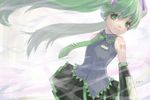  floating_hair green_eyes green_hair hatsune_miku light_smile long_hair masuchi solo twintails vocaloid wind 