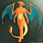  anthro blue_eyes breasts caninehybrid charizard cleavage dragon female fire horn horns kaida monster nintendo nipples nude orange orange_body pok&#233;mon pok&#233;morph pok&eacute;mon pok&eacute;morph scalie solo standing tail video_games wings 