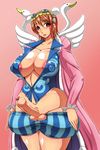  bird blush bon_clay breasts cleavage cum cumdrip erect_nipples erection foreskin futanari goggles gradient gradient_background highres huge_nipples large_breasts large_nipples nami nami_(one_piece) newhalf nipples no_bra no_panties one_piece open_mouth orange_eyes orange_hair penis precum short_hair simple_background solo swan testicles tight_clothing yukimaru_(gojo) yukimarugojo 