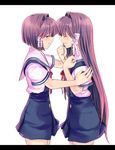  clannad fujibayashi_kyou fujibayashi_ryou hikarizaka_private_high_school_uniform multiple_girls school_uniform siblings sisters tears thighhighs twins 