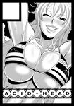  acid_head arms_up bikini_top breasts cleavage erect_nipples large_breasts lips monochrome murata nami nami_(one_piece) one_piece underboob wink 