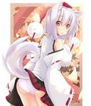  animal_ears ass bare_shoulders breasts detached_sleeves hat inubashiri_momiji large_breasts looking_back nijou_makoto panties red_eyes short_hair silver_hair solo tail tokin_hat touhou underwear white_panties wolf_ears wolf_tail 