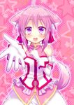  animal_ears dog_days dog_ears dog_girl dog_tail millhiore_f_biscotti outstretched_hand pink_hair purple_eyes saki_chisuzu solo tail 