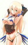  arms_behind_head blonde_hair breasts cleavage green_eyes large_breasts long_hair luna_prophecy phantasy_star phantasy_star_portable_2_infinity ryu-akt simple_background solo 