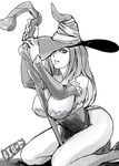  big-d breasts cleavage dragon&#039;s_crown dragon's_crown hat highres large_breasts monochrome sorceress_(dragon&#039;s_crown) sorceress_(dragon's_crown) staff vanillaware weapon 